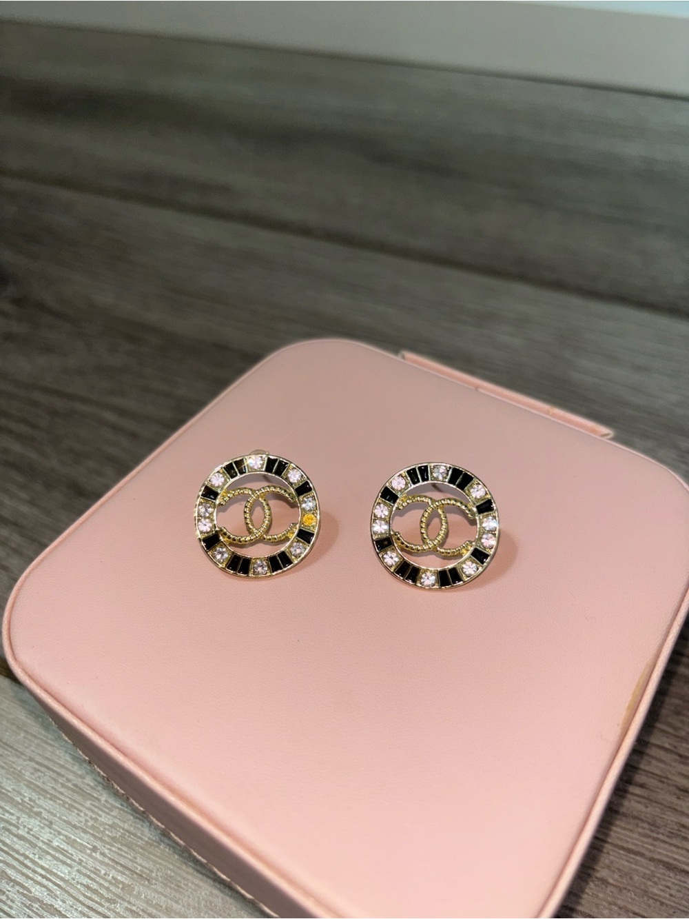 Gold-Tone Black & White Round Stud Earrings
